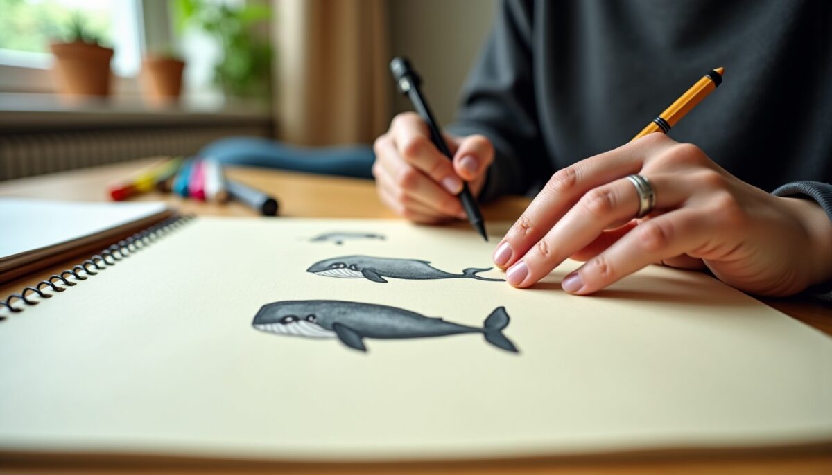 Guide illustré : Apprenez à dessiner une baleine réaliste ou kawaii, étape par étape